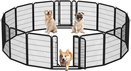 Dog Playpen Outdoor, 32 Inch 16 Panels Dog Pen Indoor Heavy Duty Puppy Exercise Pen Metal Pet Fence for RV Camping/Yard/Garden
